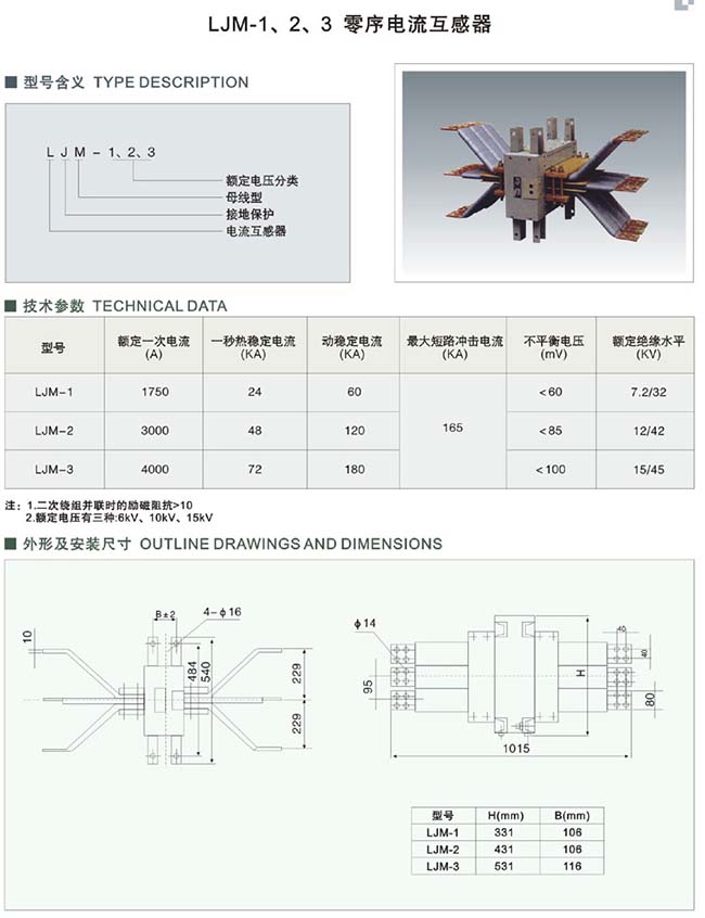 LJM-1、2、3 零碎序电流互感器 